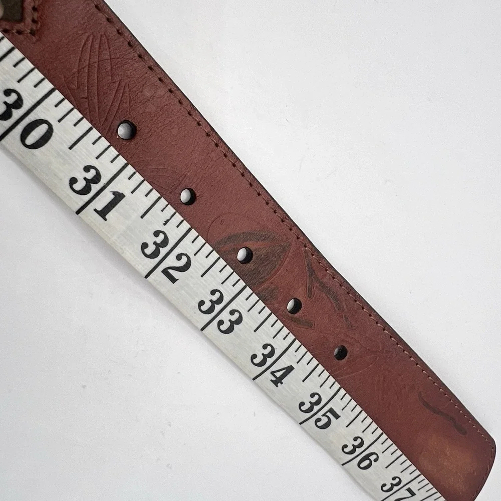 Leather Leaf Print Embossed Western Belt Women's S/M Brown Rodeo Boho